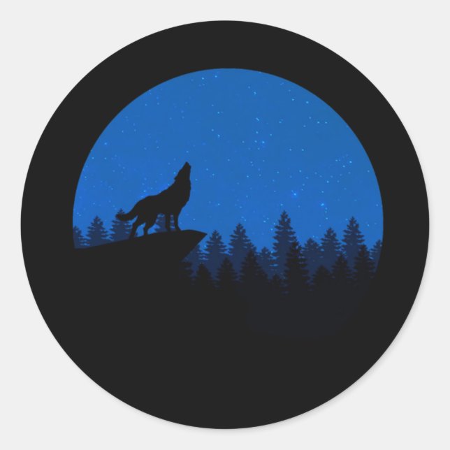 The wolf howls to the moon classic round sticker (Front)