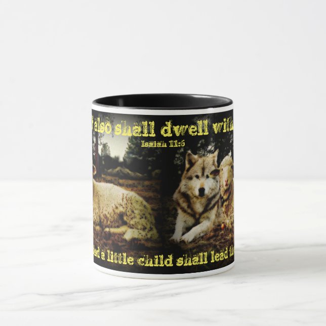 "The wolf shall dwell with the lamb" laying down Mug (Center)