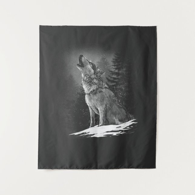 The wolf's breast in nature at night tapestry (Front)