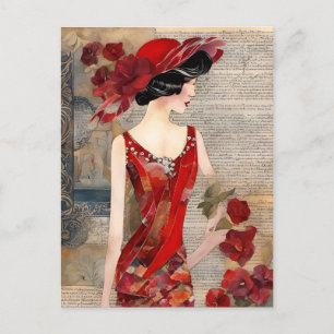 The Woman in a red dress collage Postcard