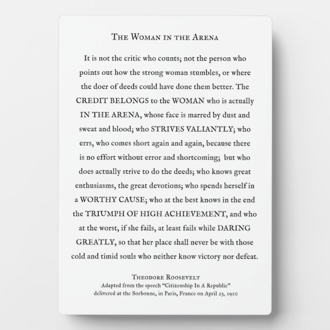 The Woman in the Arena inspirational gift women Plaque (Front)