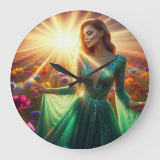 The Woman in the Green Dress on a Large Wall Clock