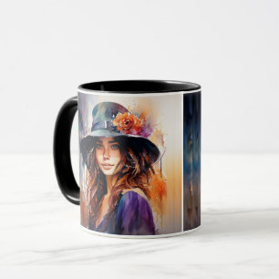 The Woman in the Hat: Portrait of Vibrant Grace Mug