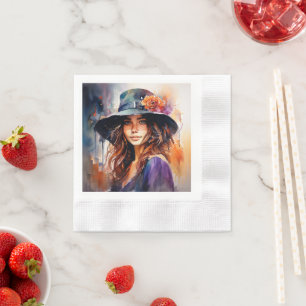 The Woman in the Hat: Portrait of Vibrant Grace Napkin