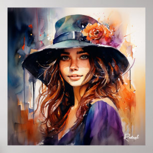 The Woman in the Hat: Portrait of Vibrant Grace Poster
