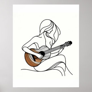 The Woman with the Guitar - Minimalist Line Art  Poster