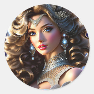 The woman's dress is beautiful and impressive. It  Classic Round Sticker