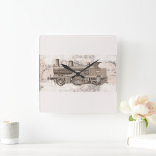 The wonderful age of steam locomotion square wall clock