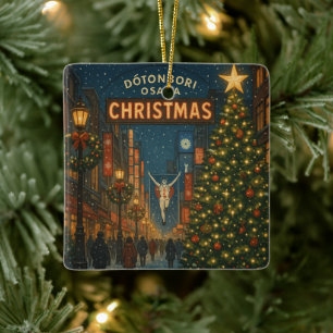 The wonderful Dotonbori Christmas Street in Osaka Ceramic Ornament