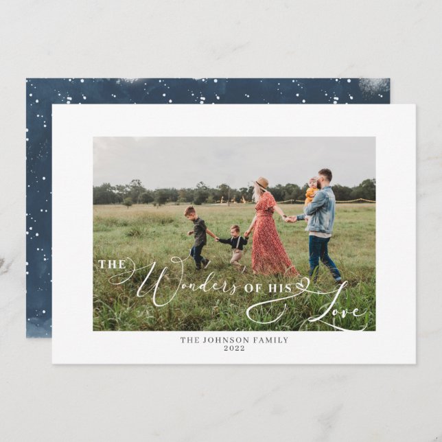 The Wonders of His Love Photo Script Snowy Holiday Card (Front/Back)