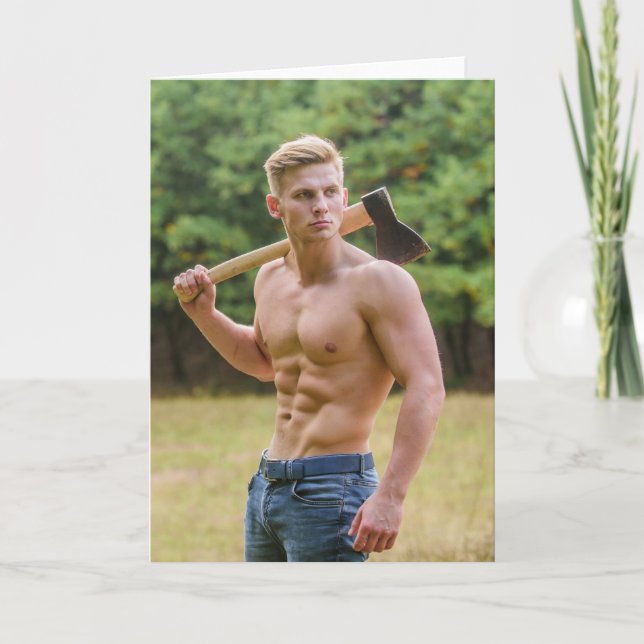 The Woodsman Hot Guy Greetings Card (Front)