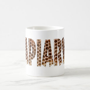 The word Apiary with an overlay of honeycomb.  Coffee Mug