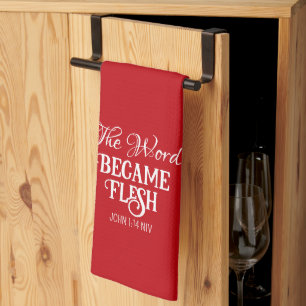 The Word Became Flesh Christmas Bible Verse Red Tea Towel