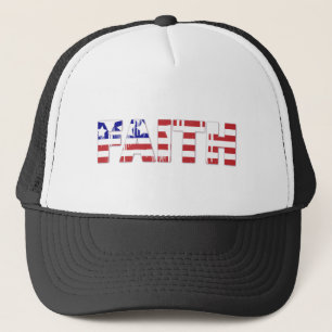 The word " Faith"  with American flag Trucker Hat