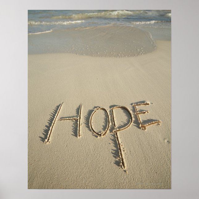 The word 'Hope' sand written on the beach with Poster (Front)
