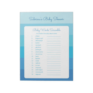 The Word Scramble Blue Ombre Stripes Baby Shower Notepad