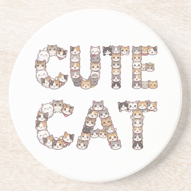The words "CUTE CAT" are made using cat faces Coaster (Front)