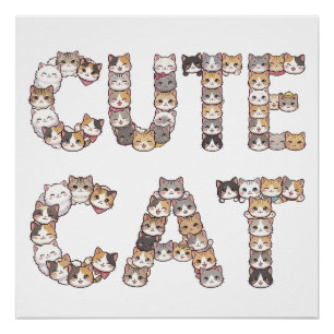 The words "CUTE CAT" are made using cat faces Poster