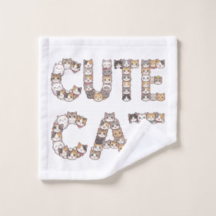 The words "CUTE CAT" are made using cat faces Wash Cloth