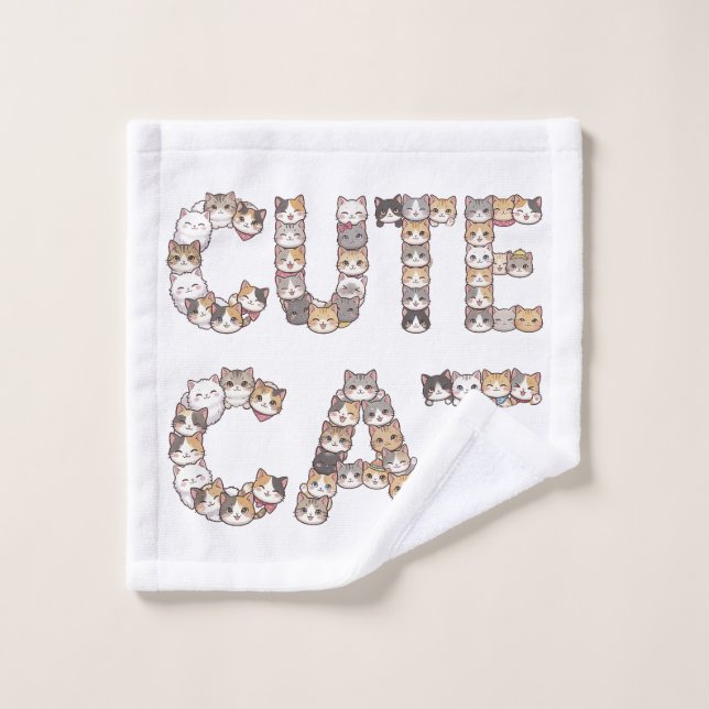 The words "CUTE CAT" are made using cat faces Wash Cloth (Wash Cloth)