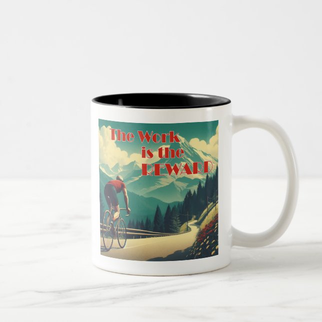 The Work Is The Reward Cyclist Mountains Two-Tone Coffee Mug (Right)