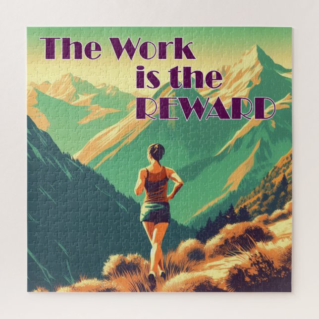 The Work Is The Reward Woman Runner Mountains Jigsaw Puzzle (Vertical)