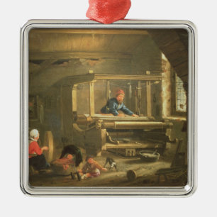 The Workshop of a Weaver, 1656 (oil on canvas) Metal Ornament