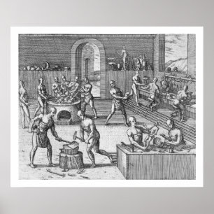 The workshop of Atahualpa's goldsmiths in Quito, f Poster