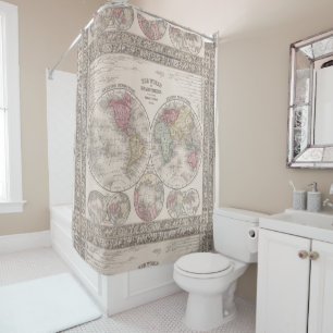 The world 1860 - Eastern & Western hemispheres Shower Curtain