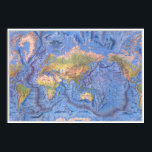 " The World: 1981/present - OCEAN Floor map ... Poster<br><div class="desc">On this beautiful physical world map, the characteristics of the seabed come to the fore. The map, first published by National Geographic in December 1981, shows the seabed, reefs, ditches and "mountains". In addition, the physical properties of all seven continents are represented, from the driest deserts to the rainforests. The...</div>