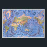 " The World: 1981/present - OCEAN Floor map ... Poster<br><div class="desc">On this beautiful physical world map, the characteristics of the seabed come to the fore. The map, first published by National Geographic in December 1981, shows the seabed, reefs, ditches and "mountains". In addition, the physical properties of all seven continents are represented, from the driest deserts to the rainforests. The...</div>