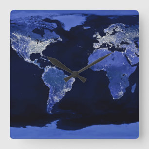 The World at Night - Map, Space Square Wall Clock