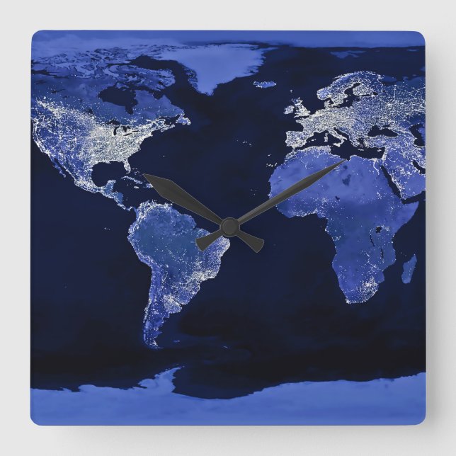 The World at Night - Map, Space Square Wall Clock (Front)