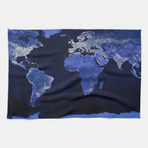 The World at Night - Map, Space Tea Towel
