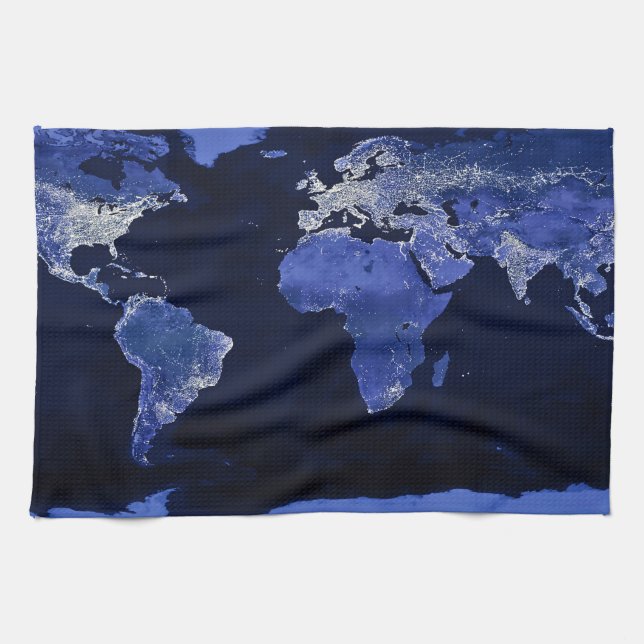 The World at Night - Map, Space Tea Towel (Horizontal)