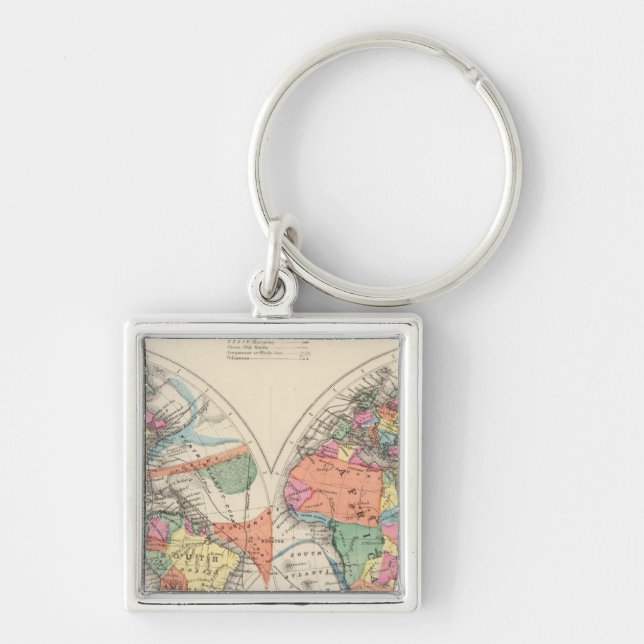 The world Atlas map with currents and trade winds Key Ring (Front)
