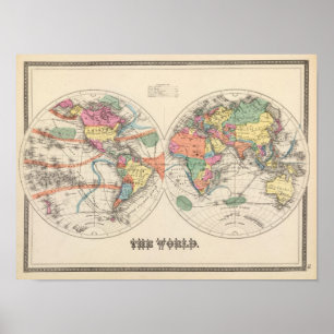 The world Atlas map with currents and trade winds Poster