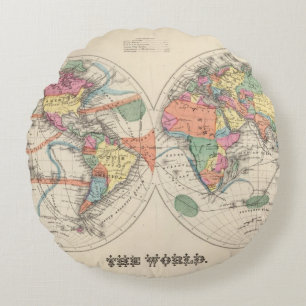 The world Atlas map with currents and trade winds Round Cushion