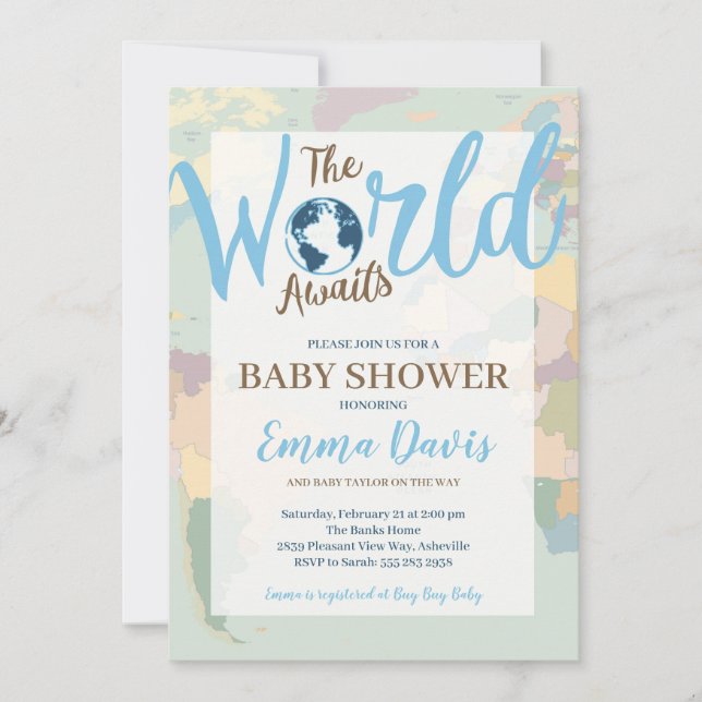 The World Awaits Boy Baby Shower Invitation (Front)