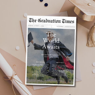 The World Awaits Budget Graduation Newspaper Photo Invitation
