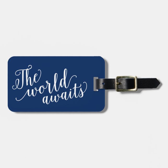The World Awaits in Navy | Luggage Tag (Front Horizontal)