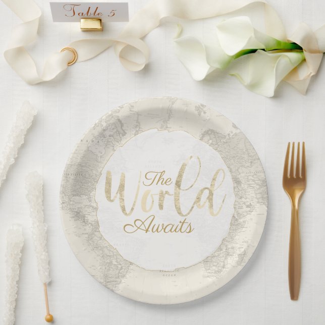 The World Awaits Paper Plate (Wedding)