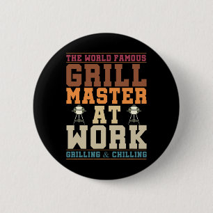 The World Famous Grill Master At Work Funny Bbq Rb 6 Cm Round Badge