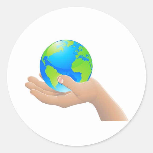The world in your hand concept classic round sticker (Front)