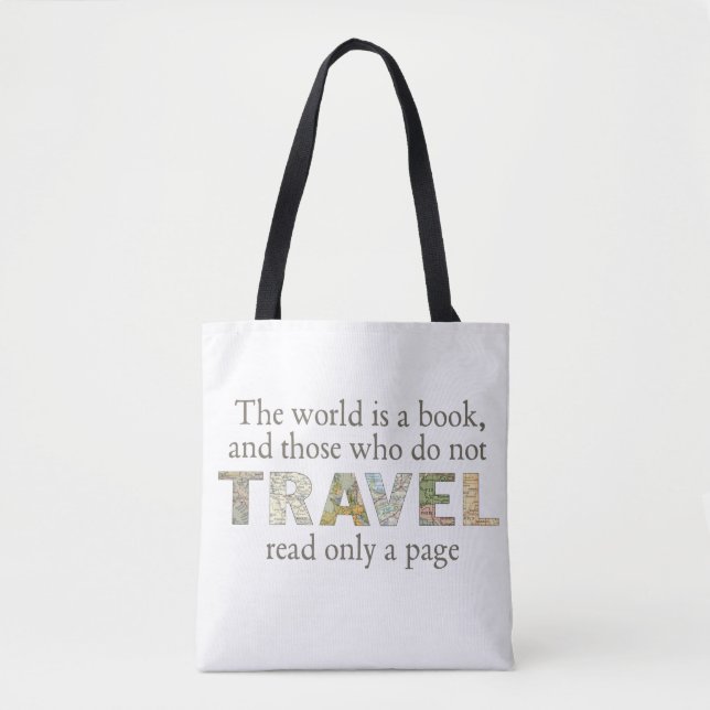 The World Is A Book | Travel Map Quotation Tote Bag (Front)