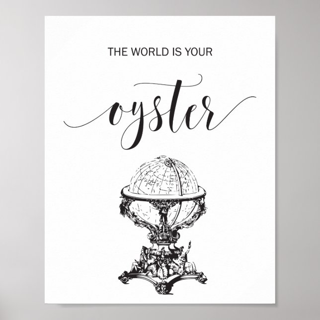 The World is Your Oyster Black and White Globe Poster (Front)