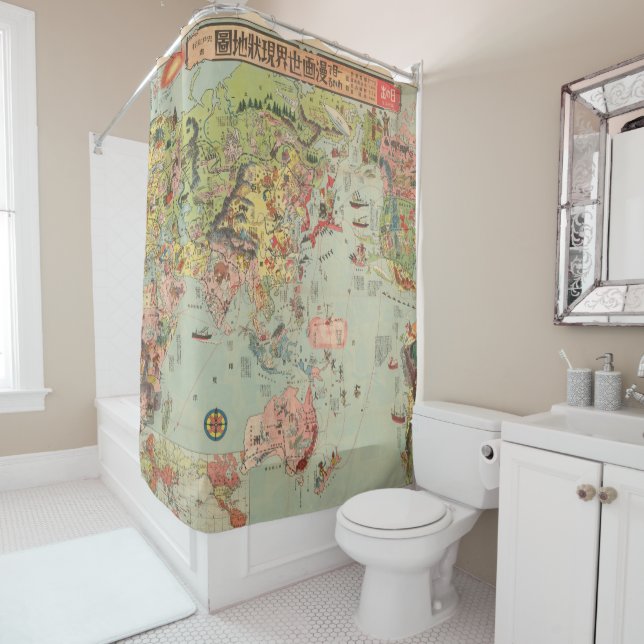 The World Map at a Glance - World Air Routes Shower Curtain (In Situ)