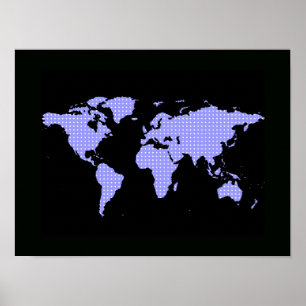 the world map with polkadots - black poster
