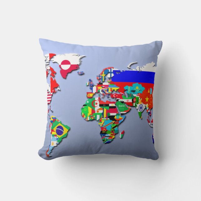 The World Map With Their Flags Cushion (Front)
