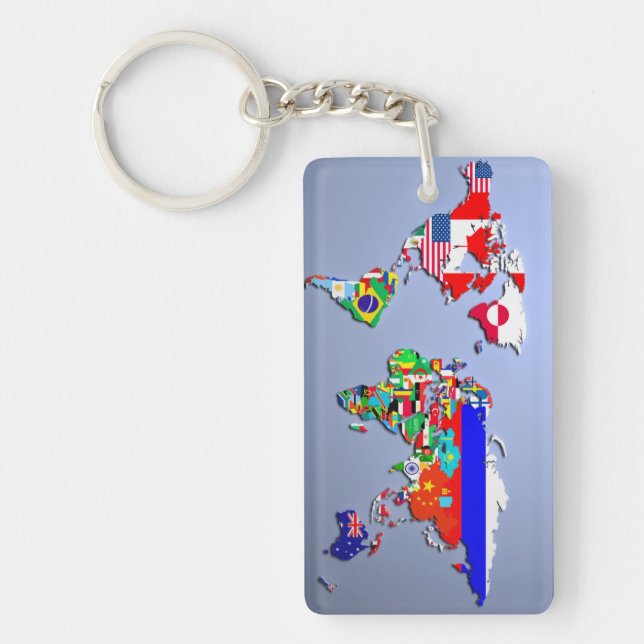 The World Map With Their Flags Key Ring (Front)